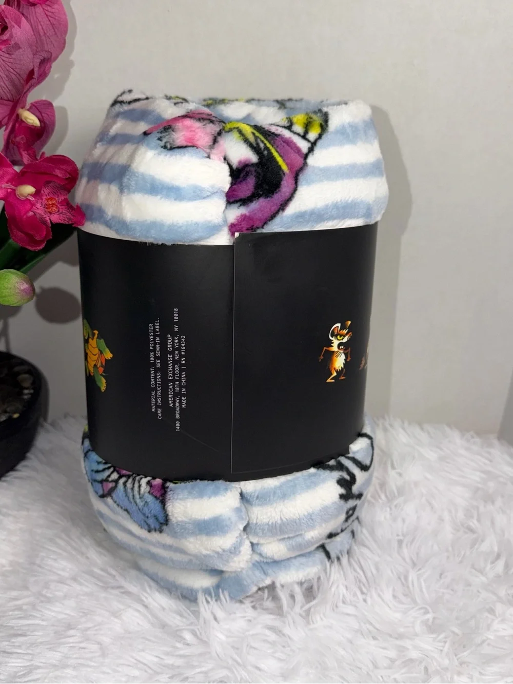 Ed Hardy Blue, White & Neon Yellow Striped Pet Throw